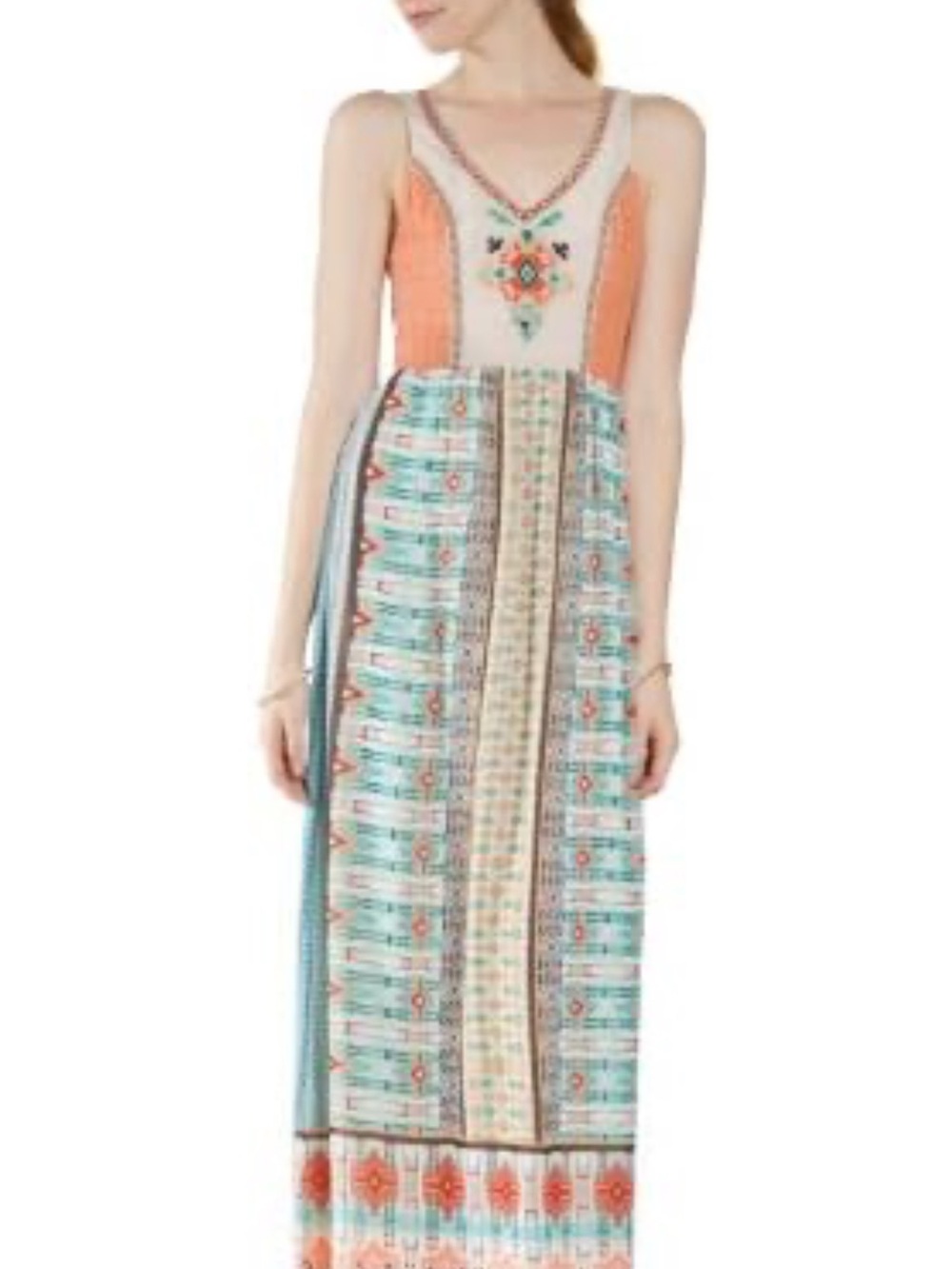 Flying Tomato Coral and Teal Boho Maxi Dress